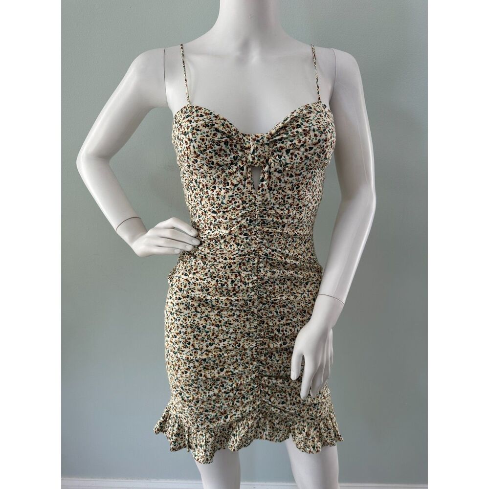 ZARA Floral Ruched Mini Dress size XS Keyhole Spaghetti Strap Ruffle Bodycon NWT